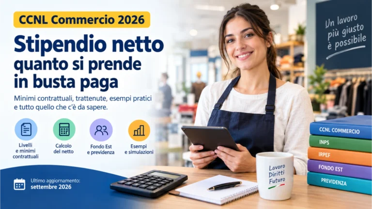 Stipendio netto CCNL Commercio 2026 e calcolo della busta paga