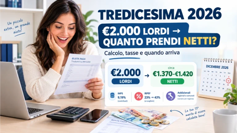 Tredicesima 2026: calcolo netto, tasse, contributi e data di pagamento